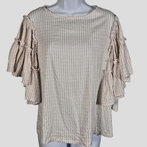 Chelsea & Theodore Womens Top Viscose Kimono Ruffle Sleeve Seersucker Sz…